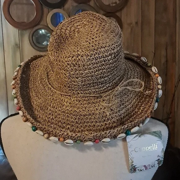 Capelli of New York Women Embellished Floppy Straw Woven Sun Raffia Hat Packable - Picture 3 of 7